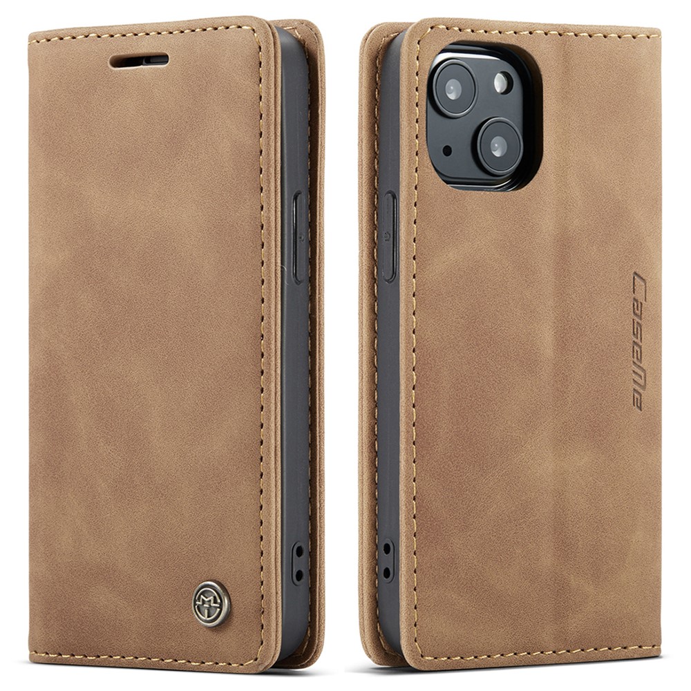 CASEME 013 Series For iPhone 13 mini Magnetic Auto-absorbed Wallet Stand Leather Phone Case - Brown