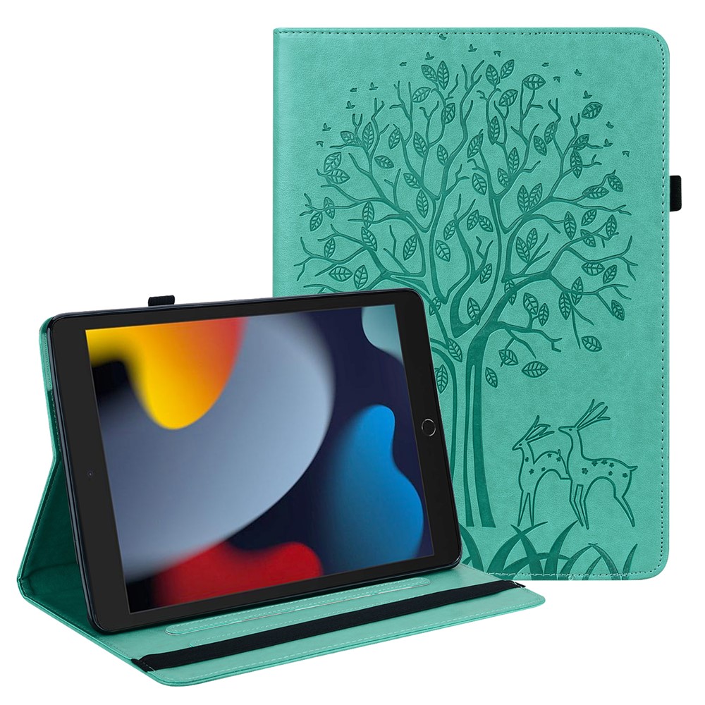 Shock-Proof Tree and Deer Pattern Imprinting Delicate Leather Stand Tablet Cover for iPad 10.2 (2021)/(2020)/(2019) - Green