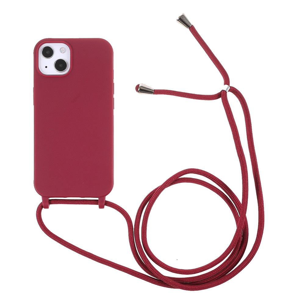 Flexible TPU Mobile Phone Back Case Protector with Adjustable Lanyard for iPhone 13 mini 5.4 inch - Red