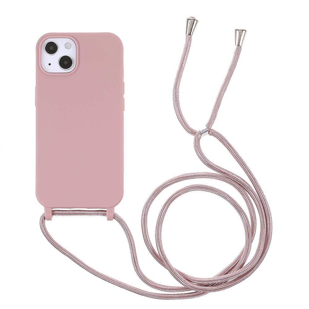 Flexible TPU Mobile Phone Back Case Protector with Adjustable Lanyard for iPhone 13 mini 5.4 inch - Deep Pink