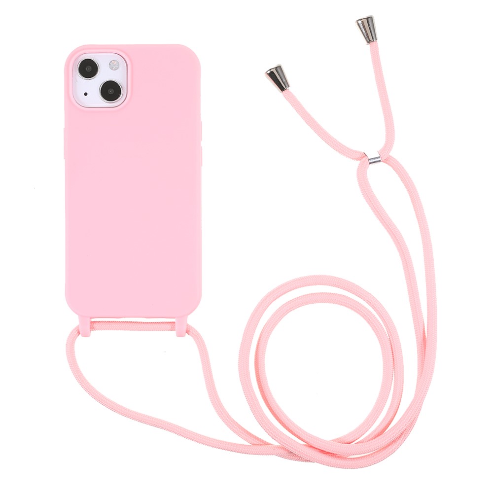 Flexible TPU Mobile Phone Back Case Protector with Adjustable Lanyard for iPhone 13 mini 5.4 inch - Light Pink