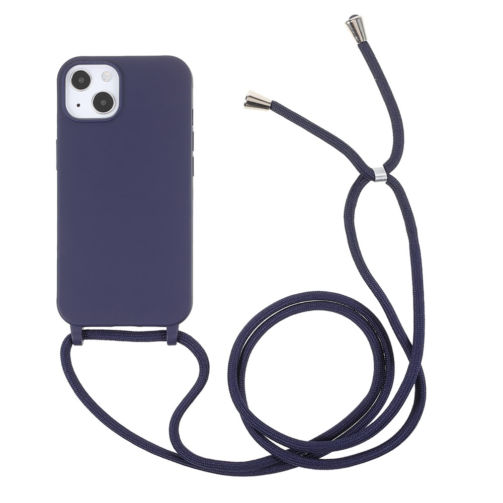 Flexible TPU Mobile Phone Back Case Protector with Adjustable Lanyard for iPhone 13 mini 5.4 inch - Dark Blue