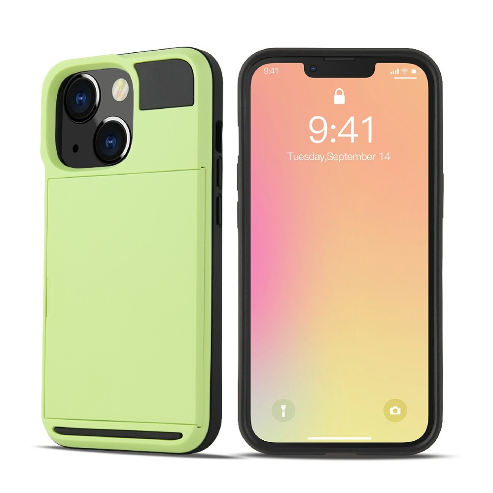 Slide Card Holder Design TPU + PC Phone Hybrid Case Cover for iPhone 13 mini 5.4 inch - Green