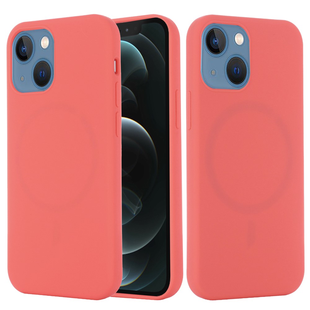 For iPhone 13 mini 5.4 inch Liquid Silicone Phone Cover Protective Case for Magnetic Charging - Hot Pink