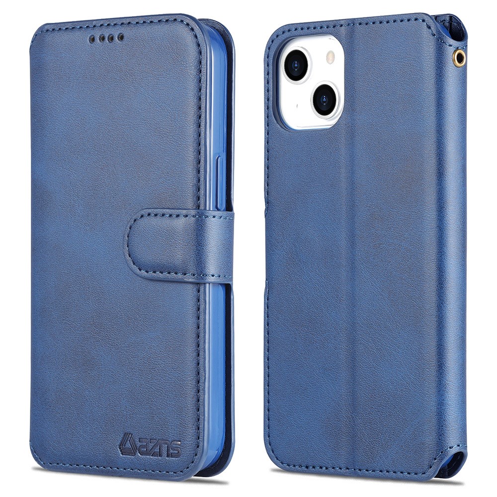 AZNS Magnetic Clasp Wallet Stand Design Anti-Scratch Lightweight Leather Phone Cover Case for iPhone 13 mini 5.4 inch - Blue