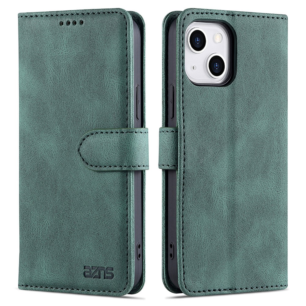 AZNS Wallet Stand Design Folio Flip Leather Phone Case Shell for iPhone 13 mini 5.4 inch - Green