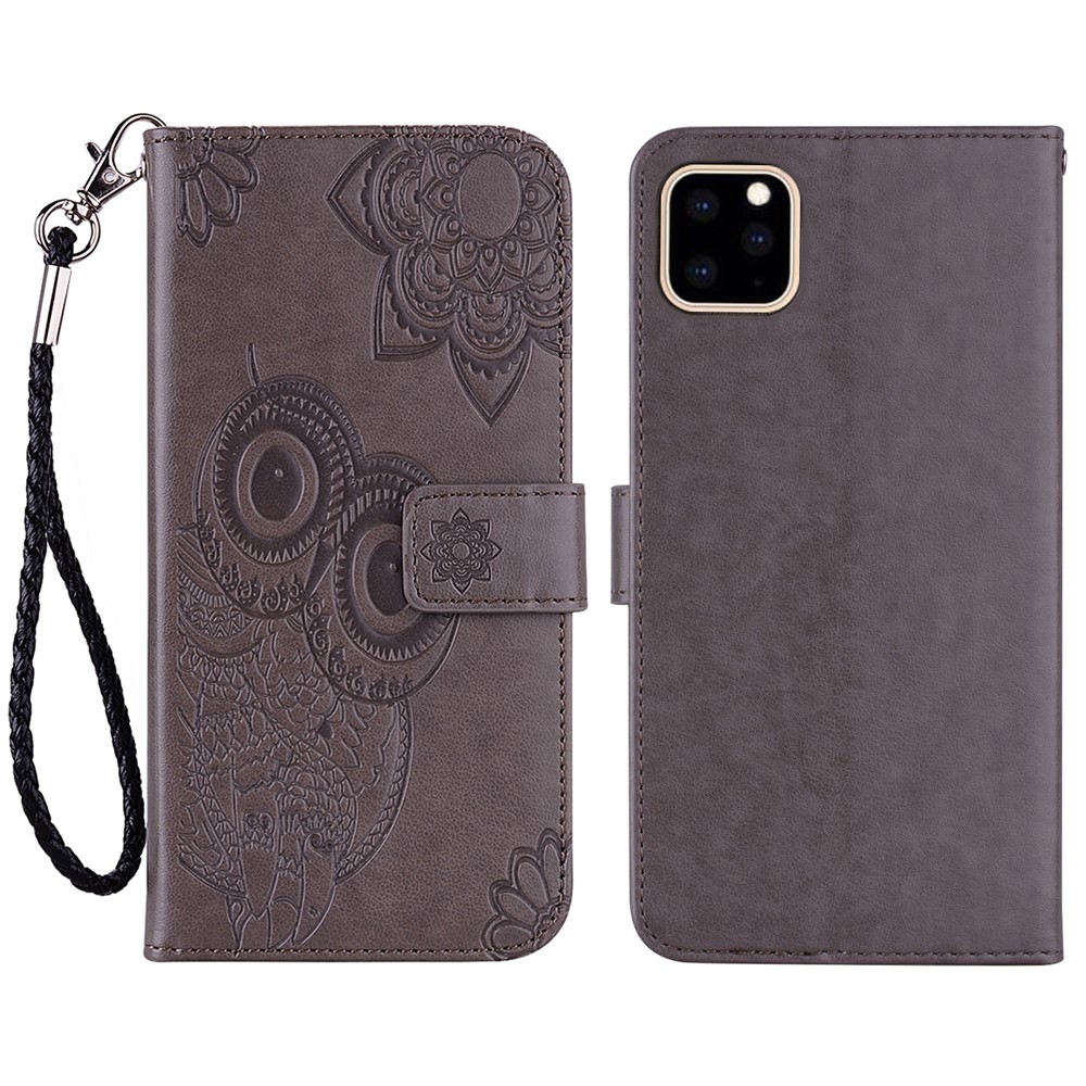 Imprinted Owl Flower Pattern Full Protection Leather Phone Stand Case Cover for iPhone 13 mini 5.4 inch - Grey