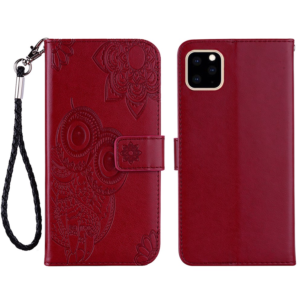 Imprinted Owl Flower Pattern Full Protection Leather Phone Stand Case Cover for iPhone 13 mini 5.4 inch - Red
