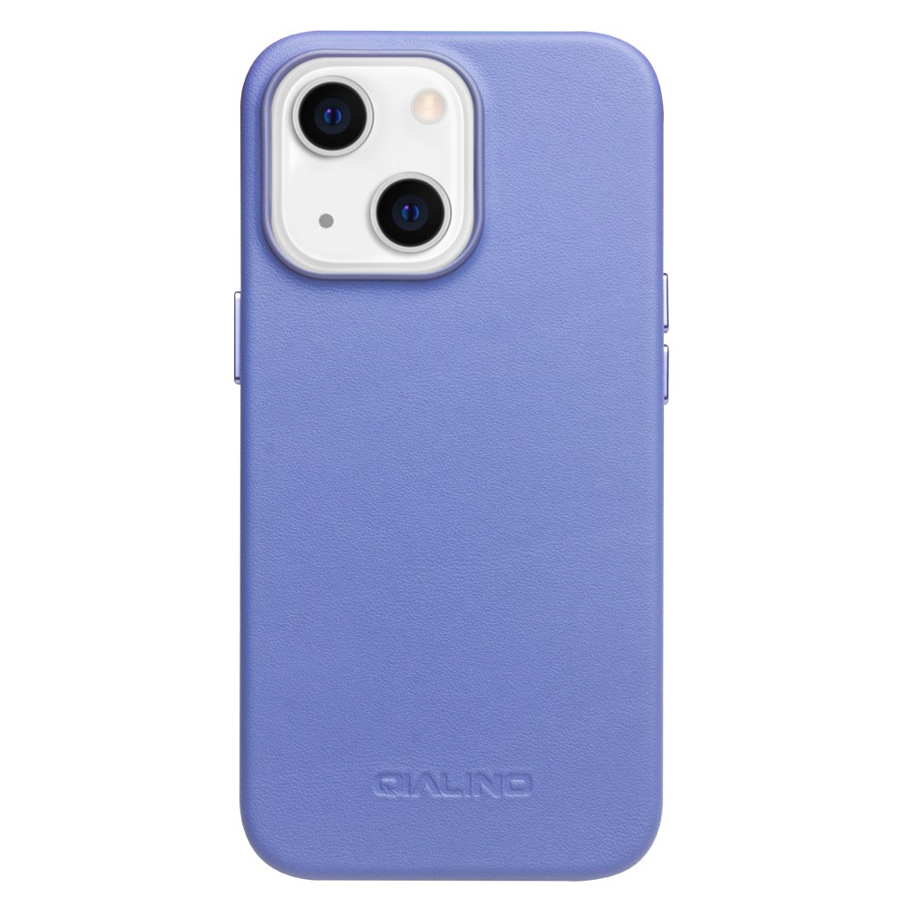 QIALINO Magnetic Absorption Cowhide Leather Coated Phone Case Protector Magnetic Charging for iPhone 13 mini 5.4 inch - Blue