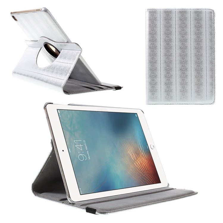 Snake Grain Rotating Smart Leather Stand Case for iPad Pro 9.7-inch - Silver-1