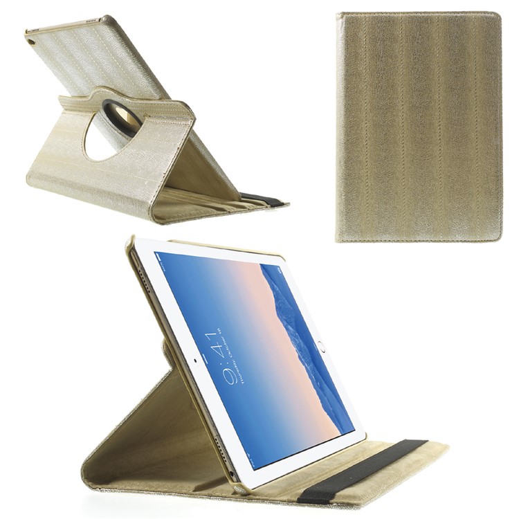 Snake Grain Rotating Smart Leather Stand Flip Case for iPad Air 2 - Gold-1