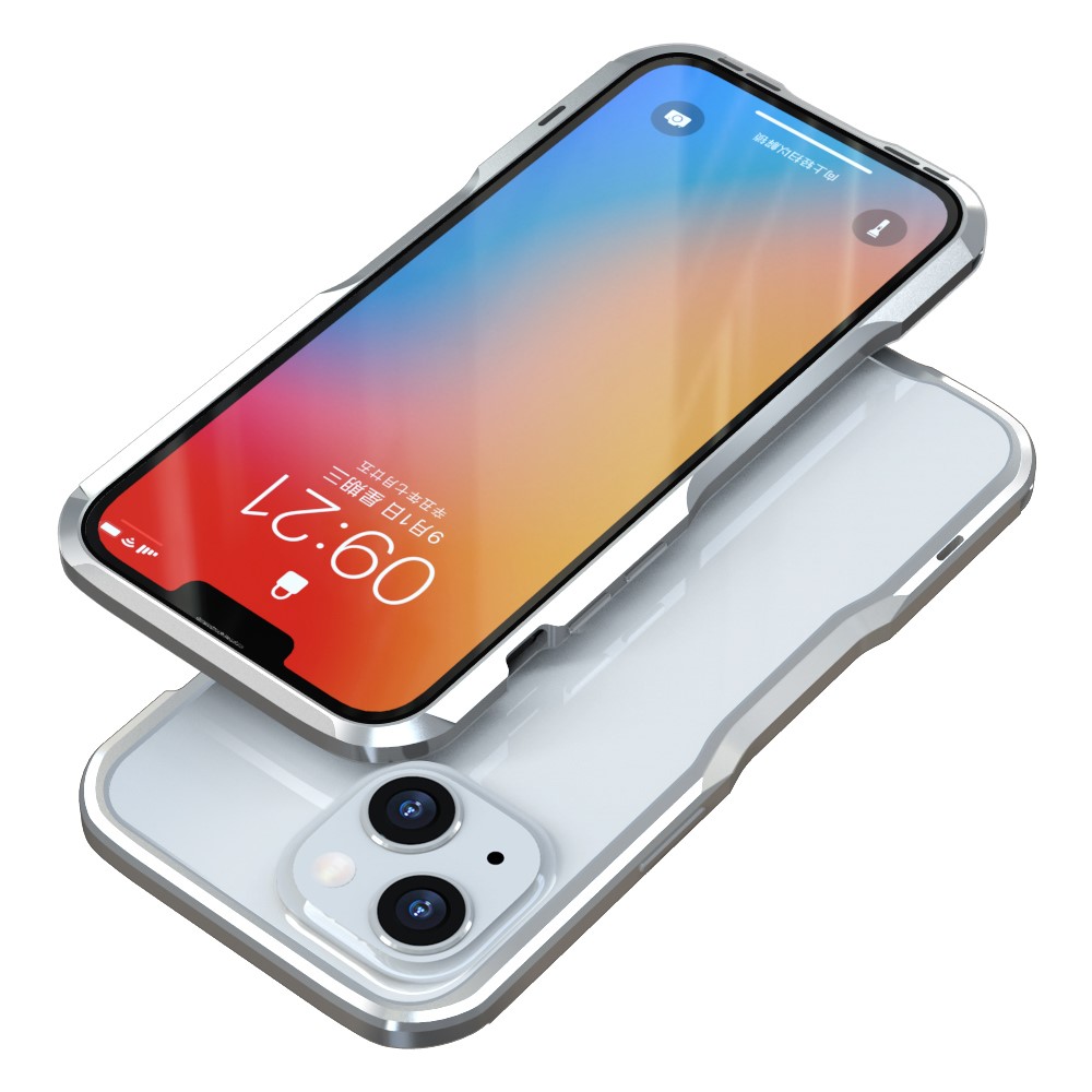 LUPHIE Slim Cool Design Shock Absorbent Metal Frame Bumper Cover for iPhone 13 mini 5.4 inch - Silver