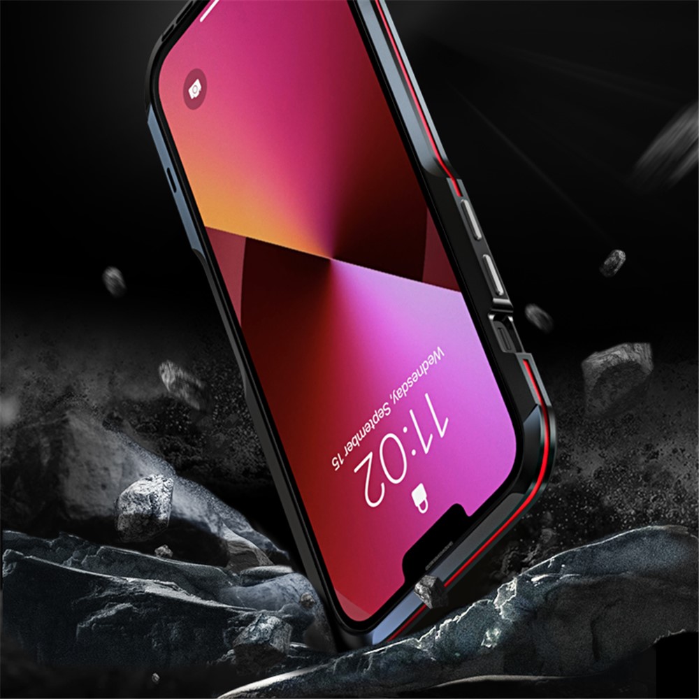 LUPHIE Slim Cool Design Shock Absorbent Metal Frame Bumper Cover for iPhone 13 mini 5.4 inch - Red-3