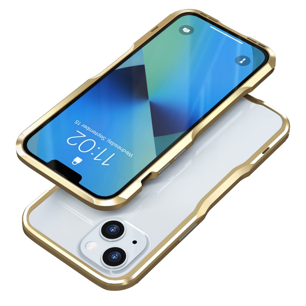 LUPHIE Slim Cool Design Shock Absorbent Metal Frame Bumper Cover for iPhone 13 mini 5.4 inch - Gold