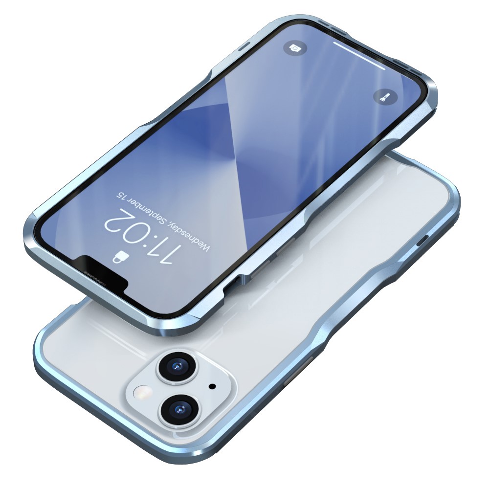 LUPHIE Slim Cool Design Shock Absorbent Metal Frame Bumper Cover for iPhone 13 mini 5.4 inch - Blue
