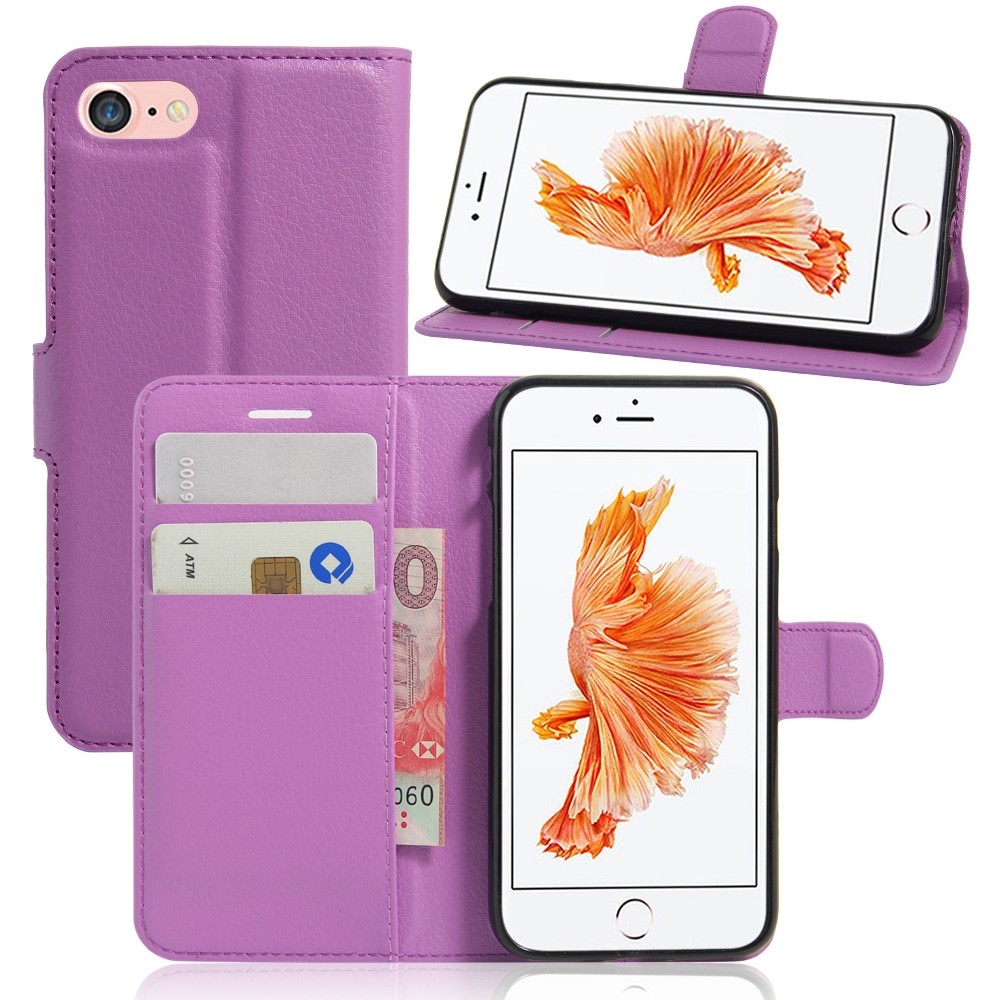 Portefeuille En Cuir De Grain De Litchi Pour IPhone SE (2e Génération) / 8/7 - Mauve-1