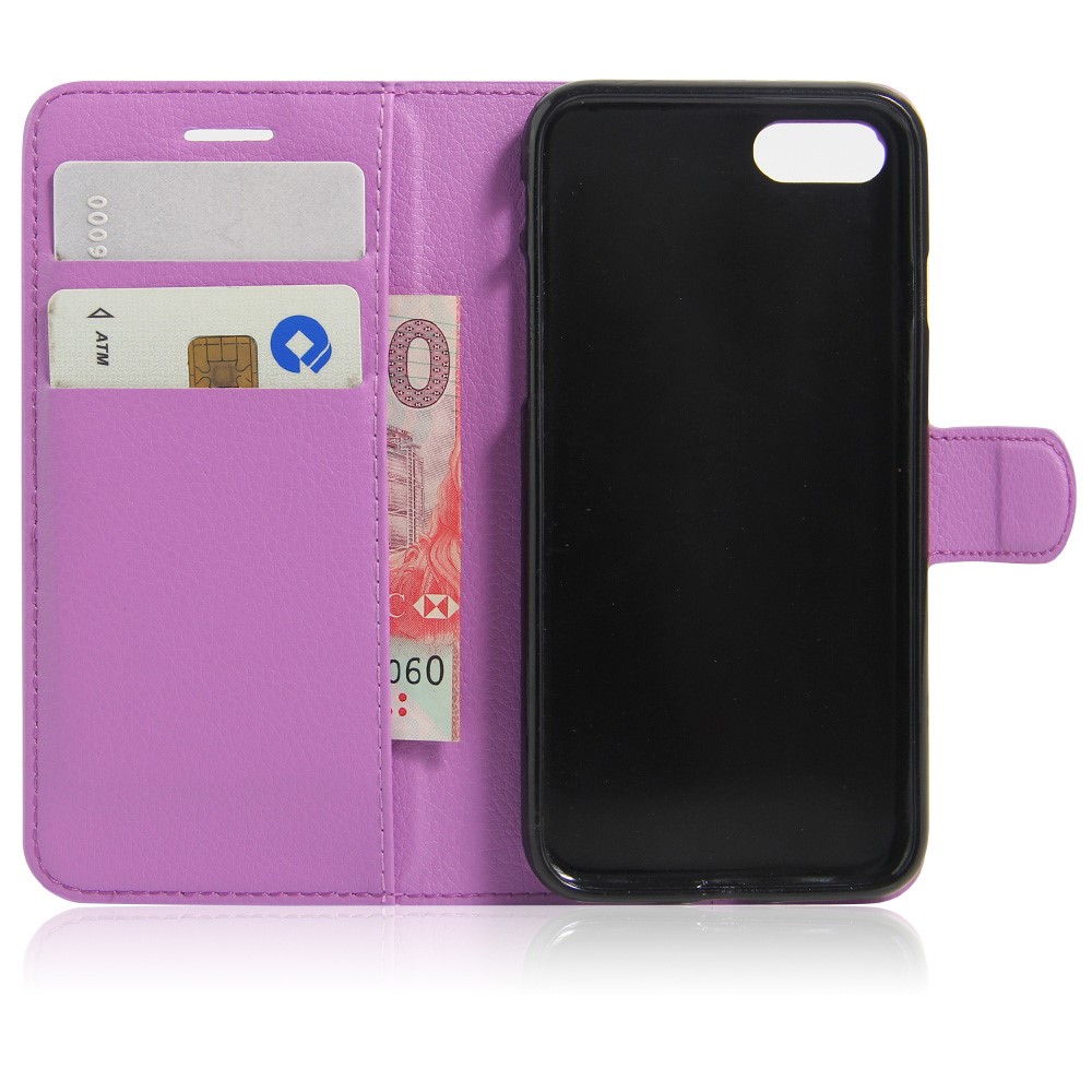 Portefeuille En Cuir De Grain De Litchi Pour IPhone SE (2e Génération) / 8/7 - Mauve-4