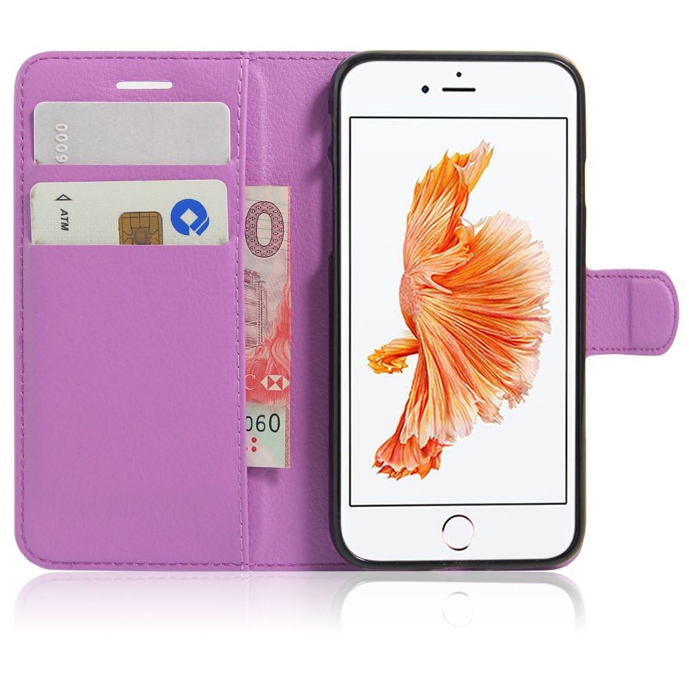 Portefeuille En Cuir De Grain De Litchi Pour IPhone SE (2e Génération) / 8/7 - Mauve-5