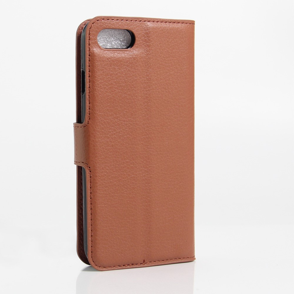 Portefeuille En Cuir De Grain De Litchi Pour IPhone SE (2e Génération) / 8/7 - Marron-3
