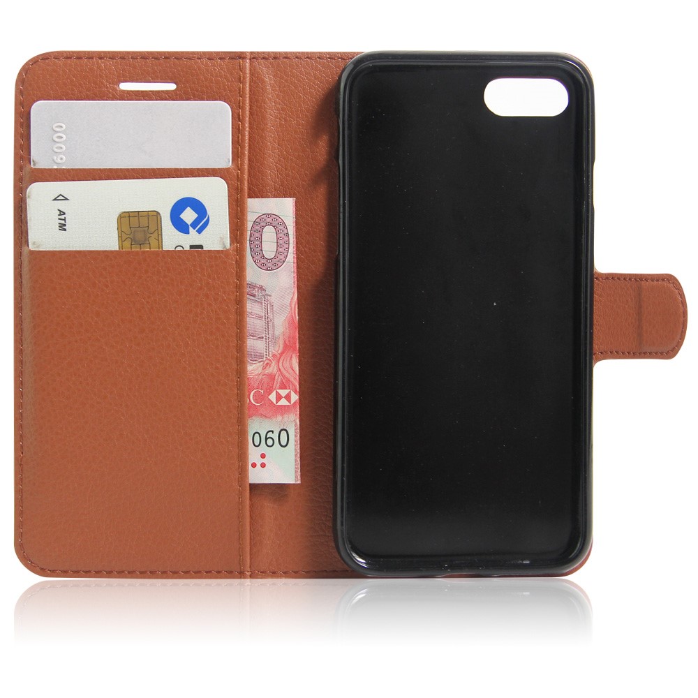 Portefeuille En Cuir De Grain De Litchi Pour IPhone SE (2e Génération) / 8/7 - Marron-4