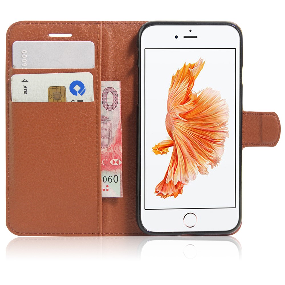 Portefeuille En Cuir De Grain De Litchi Pour IPhone SE (2e Génération) / 8/7 - Marron-5