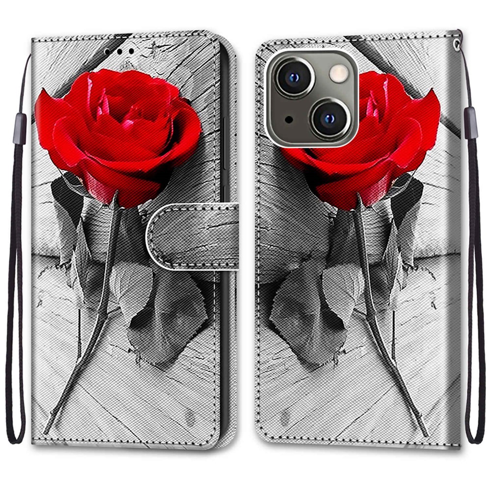 Pattern Printing Full Protection Leather Stand Case Shell for iPhone 13 mini 5.4 inch - Red Rose