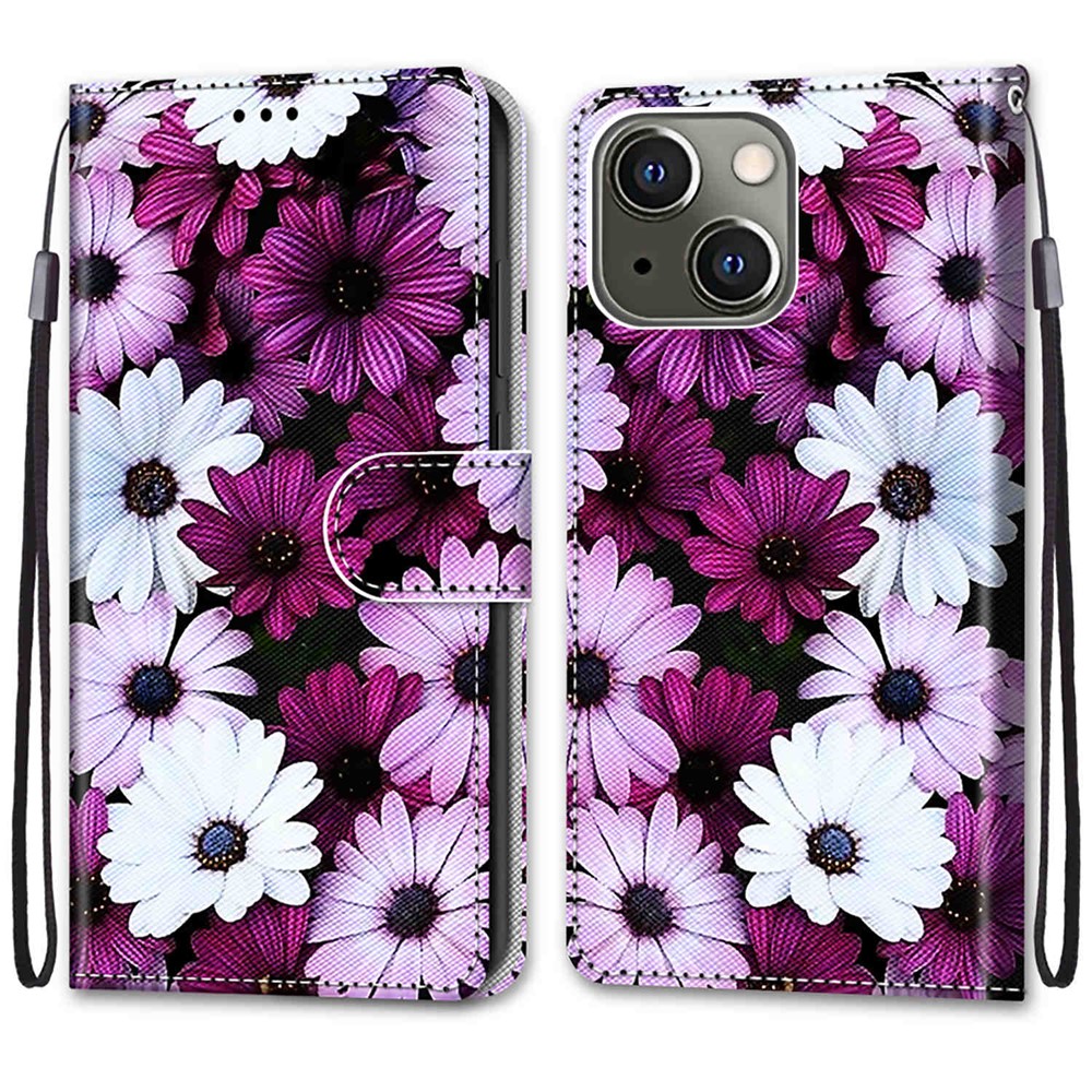 Pattern Printing Full Protection Leather Stand Case Shell for iPhone 13 mini 5.4 inch - Chrysanthemum