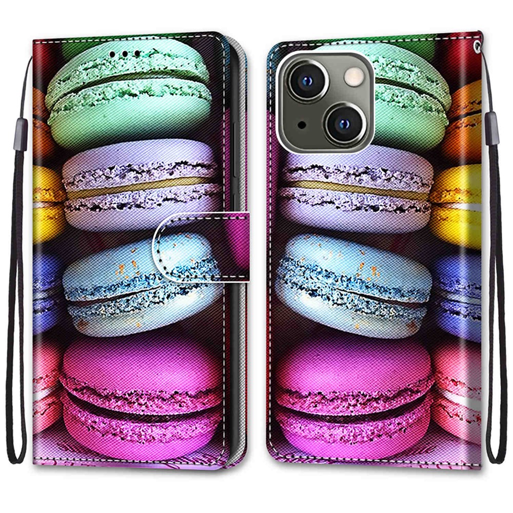 Pattern Printing Full Protection Leather Stand Case Shell for iPhone 13 mini 5.4 inch - Colorful Macaroon