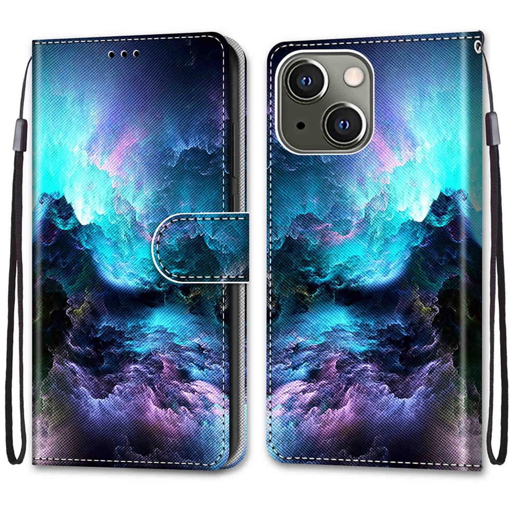 Pattern Printing Design Foldable Stand Leather Cover Wallet Phone Case with Handy Strap for iPhone 13 mini 5.4 inch - Nebula
