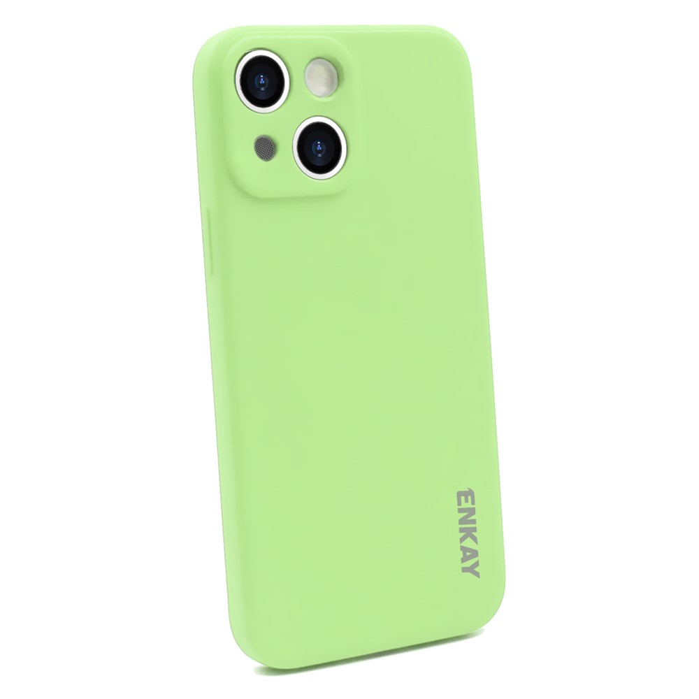 ENKAY HAT PRINCE Solid Color Precise Hole Opening Anti-Scratch Liquid Silicone Phone Cover Case for iPhone 13 mini 5.4 inch - Light Green