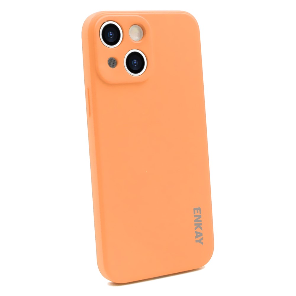 ENKAY HAT PRINCE Solid Color Precise Hole Opening Anti-Scratch Liquid Silicone Phone Cover Case for iPhone 13 mini 5.4 inch - Orange