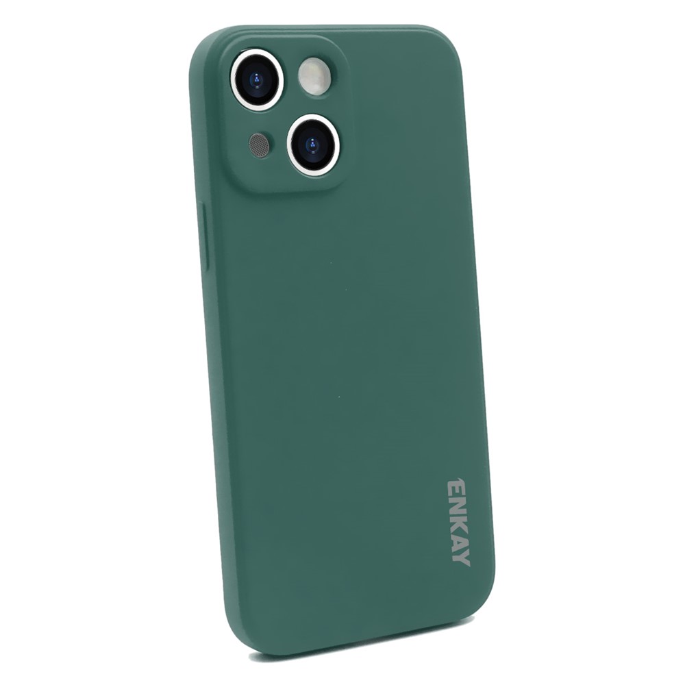 ENKAY HAT PRINCE Solid Color Precise Hole Opening Anti-Scratch Liquid Silicone Phone Cover Case for iPhone 13 mini 5.4 inch - Dark Green