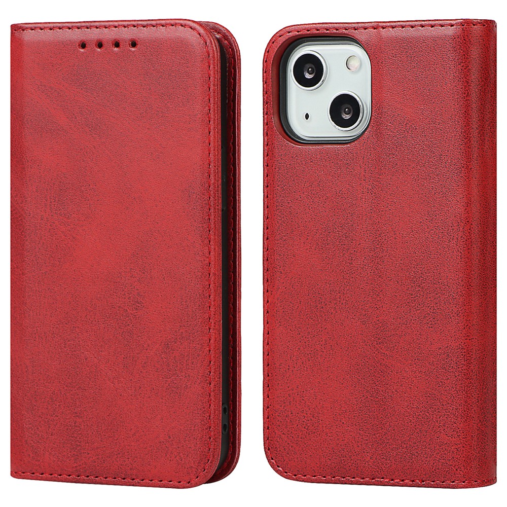 Wallet Stand Design Magnetic Auto-absorbed Leather Phone Case Cover for iPhone 13 mini 5.4 inch - Red
