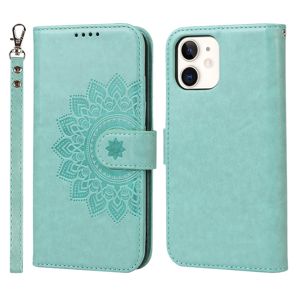 Felled Seam Design R61 Texture PU Leather Wallet Phone Cover Shell with Pattern Imprinting for iPhone 12 mini 5.4 inch - Light Green