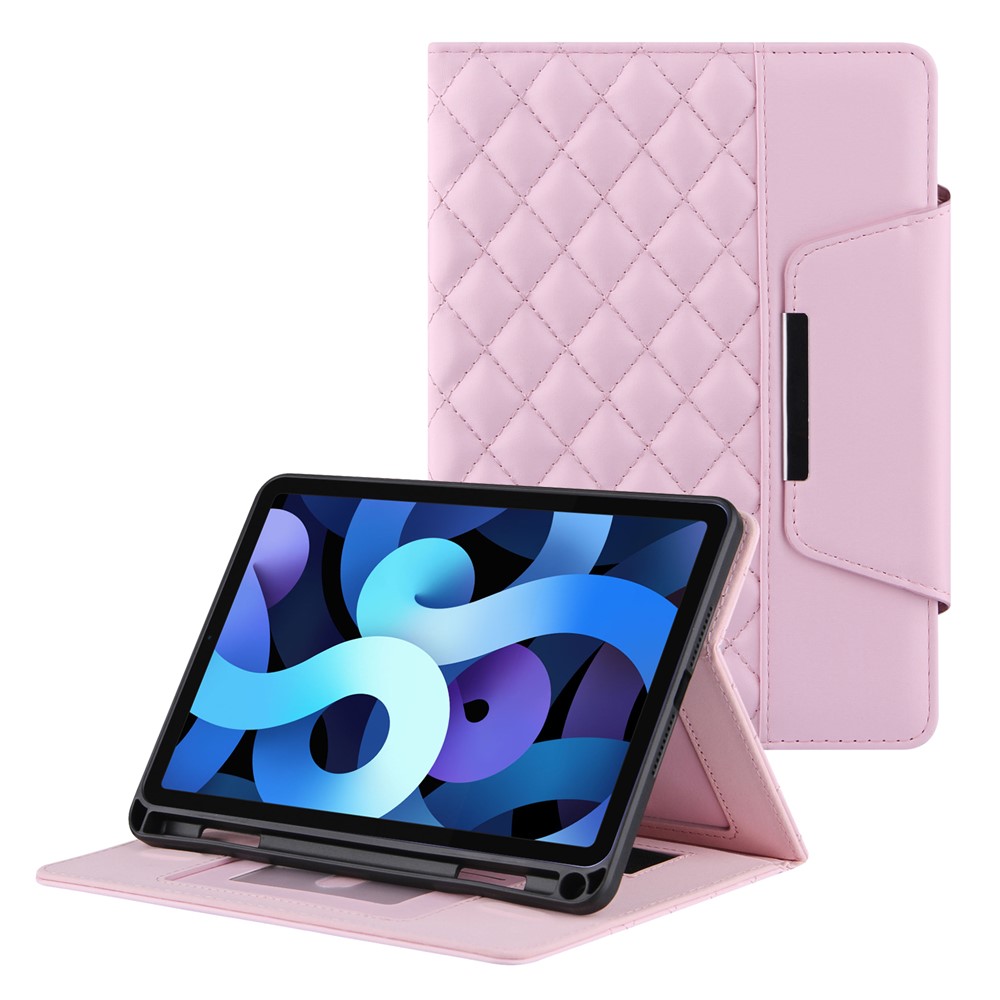 Embroidery Grids with Quality Hardware Leather Stand Wallet Tablet Cover for iPad 10.2 (2021)/(2020)/(2019)/Pro 10.5-inch (2017)/Air 10.5 inch (2019) - Pink