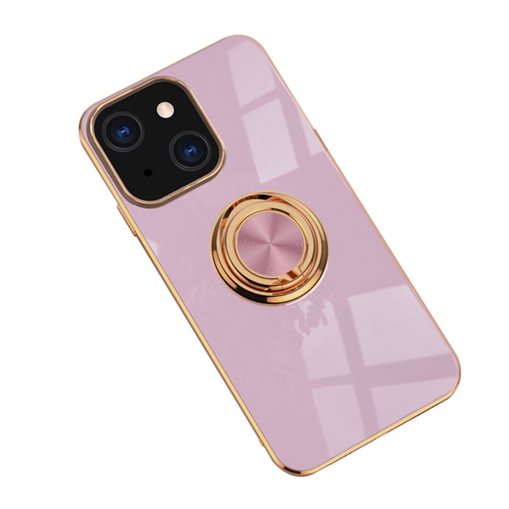 Mirror Surface Electroplating Anti Fall TPU Phone Case Cover with Kickstand for iPhone 13 mini 5.4 inch - Purple