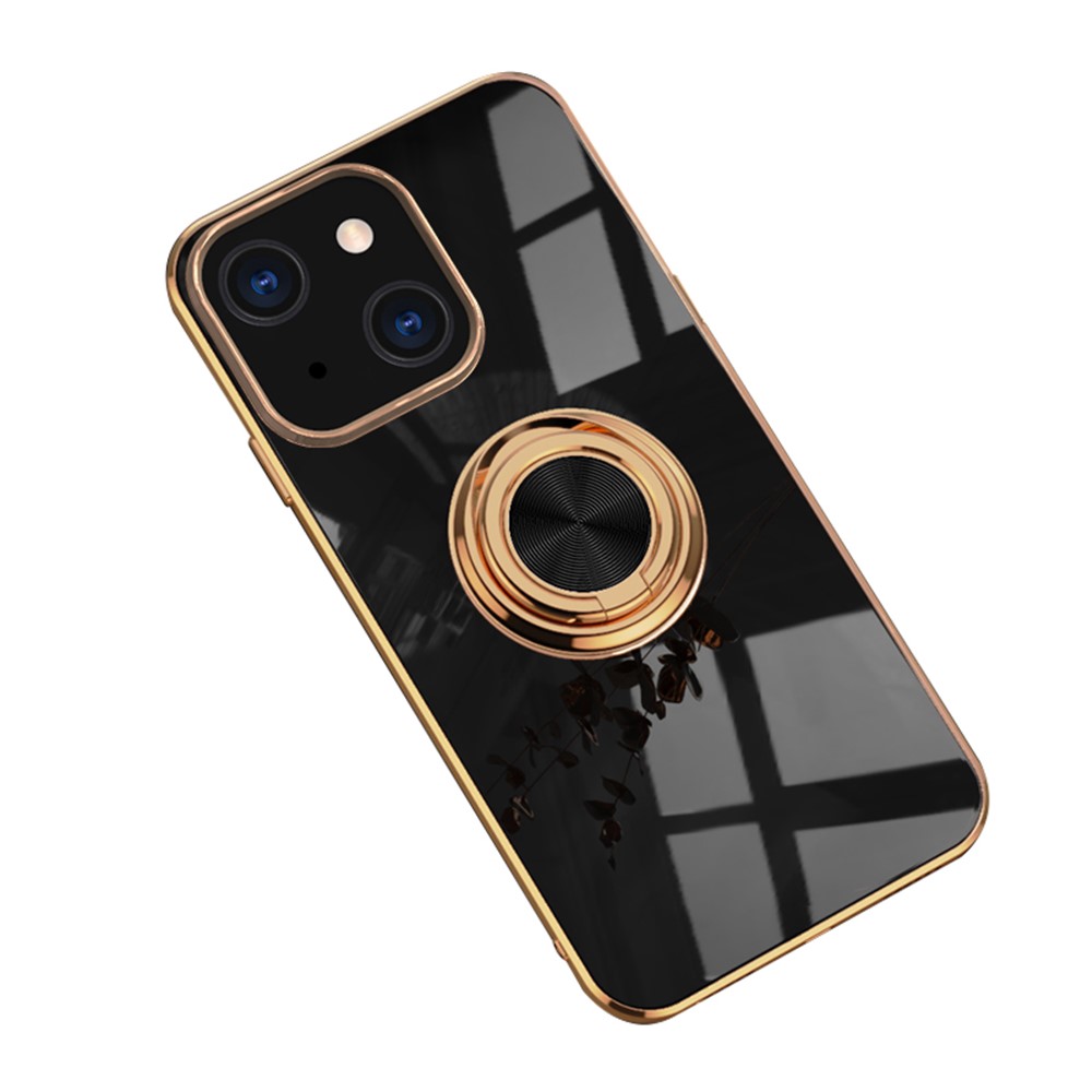 Mirror Surface Electroplating Anti Fall TPU Phone Case Cover with Kickstand for iPhone 13 mini 5.4 inch - Black