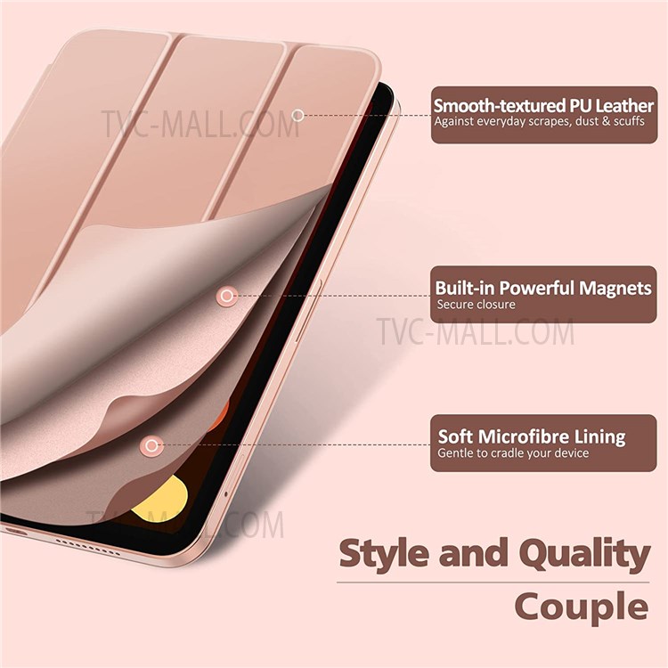 Magnetic Absorption Tri-fold Stand PU Leather Tablet Case Shell with Auto Wake/Sleep Function for iPad mini (2021) - Rose Gold-2