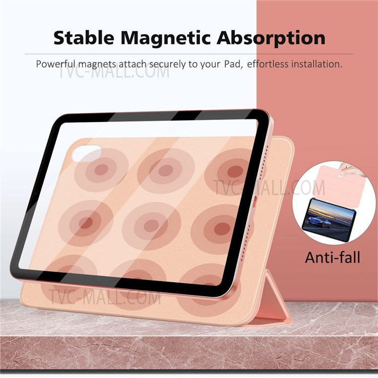 Magnetic Absorption Tri-fold Stand PU Leather Tablet Case Shell with Auto Wake/Sleep Function for iPad mini (2021) - Rose Gold-3
