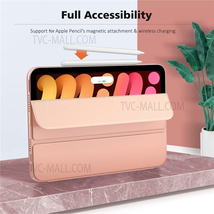 Magnetic Absorption Tri-fold Stand PU Leather Tablet Case Shell with Auto Wake/Sleep Function for iPad mini (2021) - Rose Gold-4