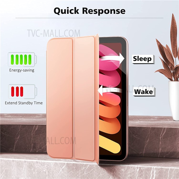 Magnetic Absorption Tri-fold Stand PU Leather Tablet Case Shell with Auto Wake/Sleep Function for iPad mini (2021) - Rose Gold-7