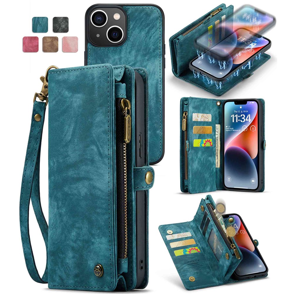 CASEME 008 Series for iPhone 13 mini Detachable 2 in 1 Wallet Case Anti-Collision PU Leather + TPU Phone Stand Cover - Blue