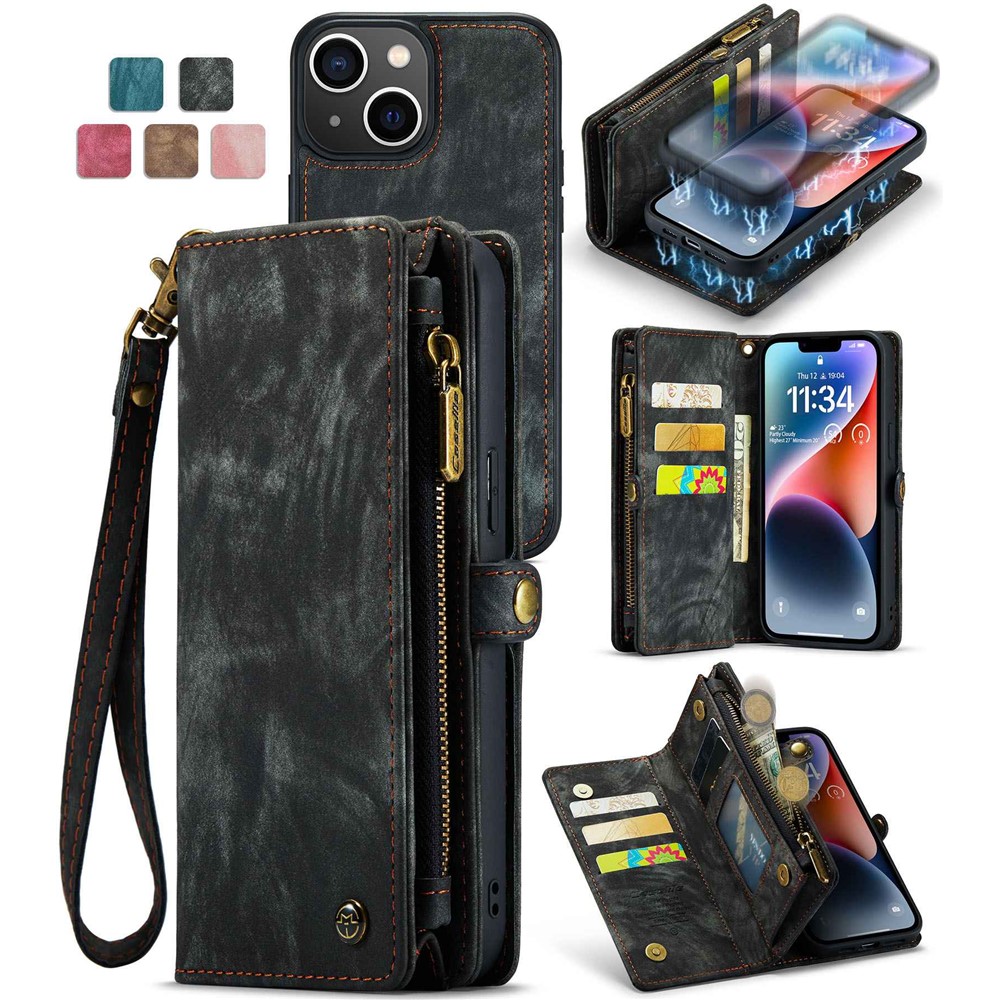 CASEME 008 Series for iPhone 13 mini Detachable 2 in 1 Wallet Case Anti-Collision PU Leather + TPU Phone Stand Cover - Black