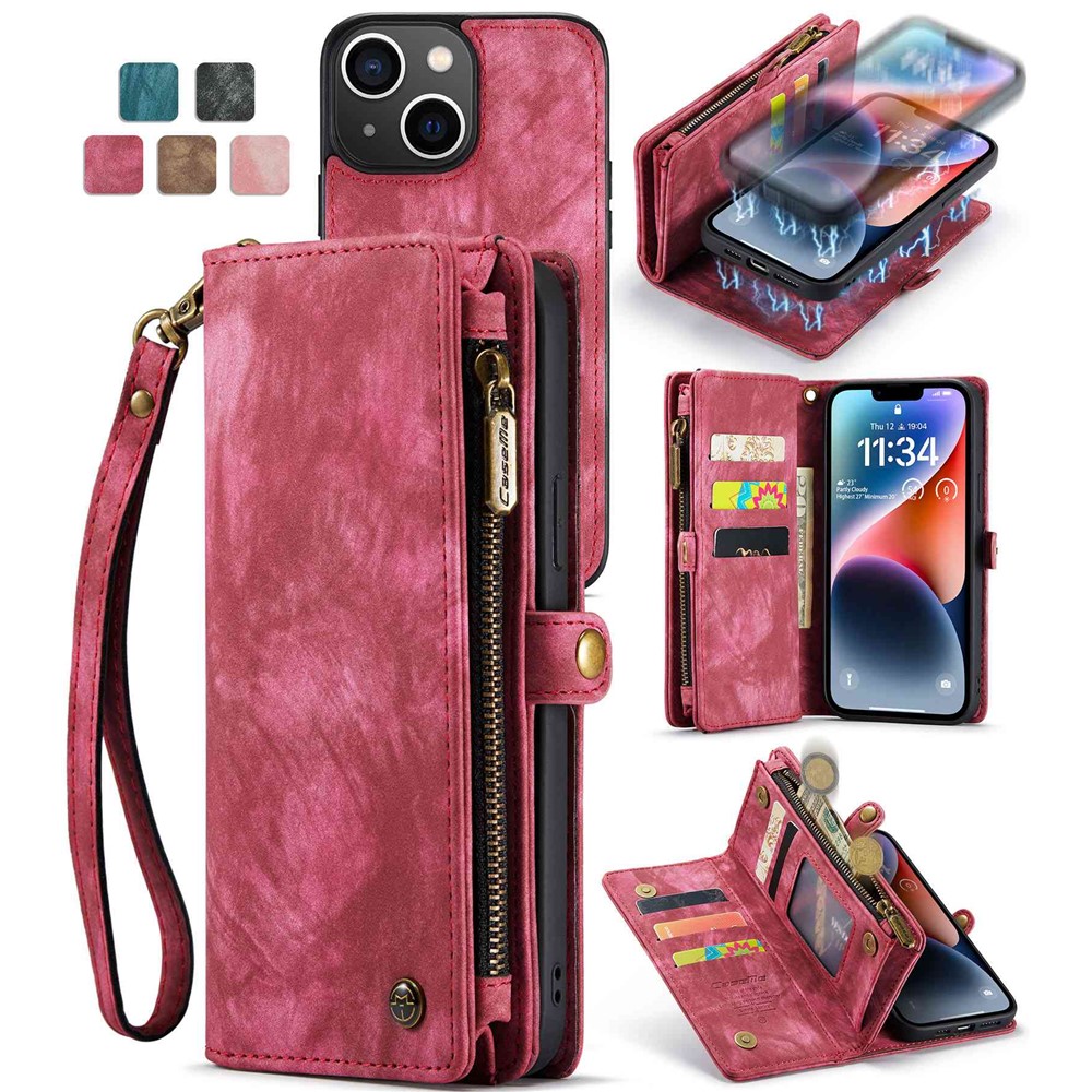 CASEME 008 Series for iPhone 13 mini Detachable 2 in 1 Wallet Case Anti-Collision PU Leather + TPU Phone Stand Cover - Red