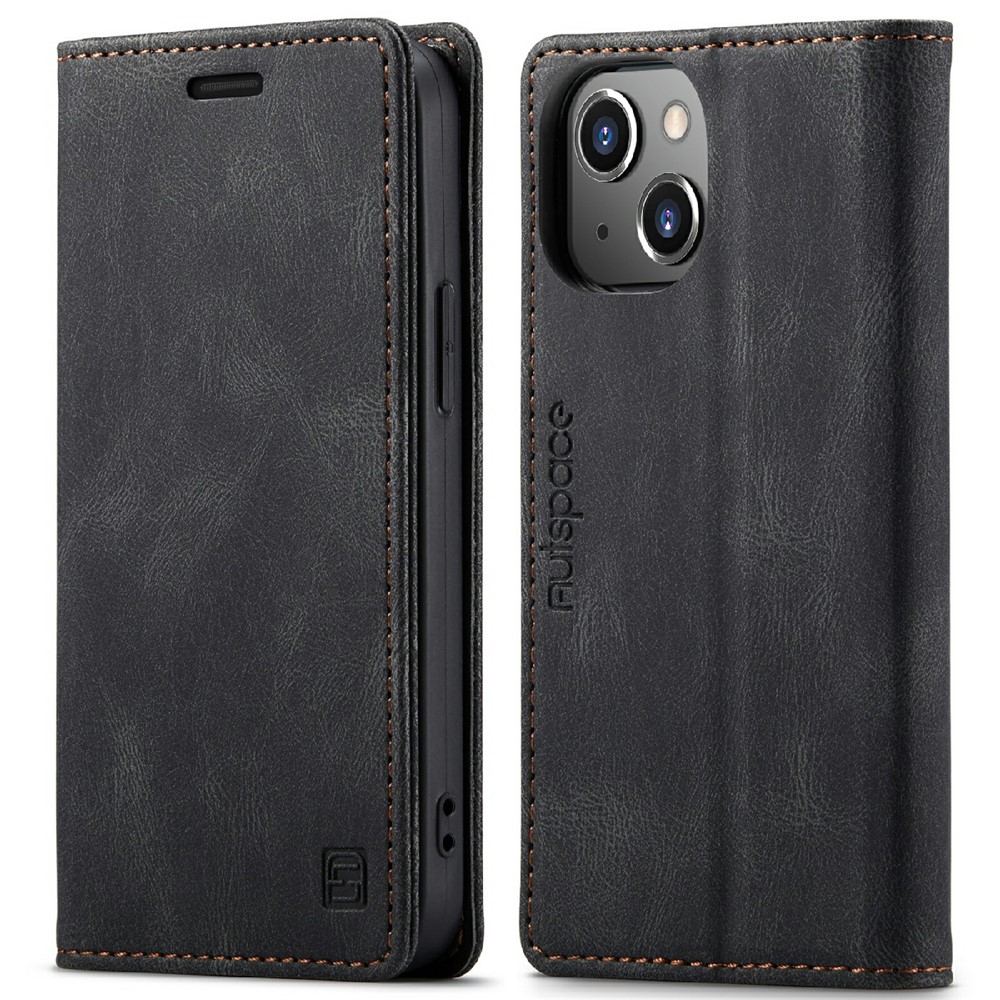 AUTSPACE A01 Series Premium Retro Matte PU Leather Wallet Flip Stand Cover with RFID Blocking Function for iPhone 13 mini 5.4 inch - Black