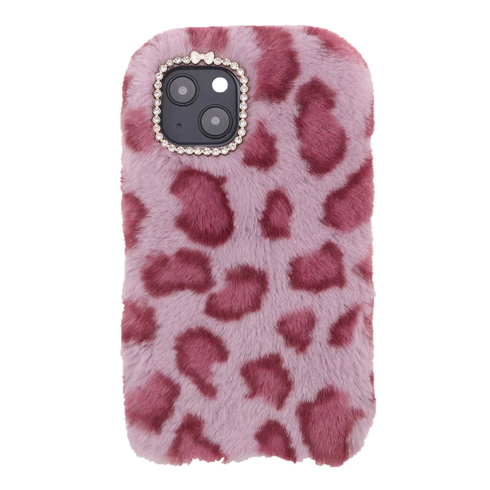 Fluffy Leopard Soft TPU Phone Back Case Shell for iPhone 13 mini 5.4 inch - Red
