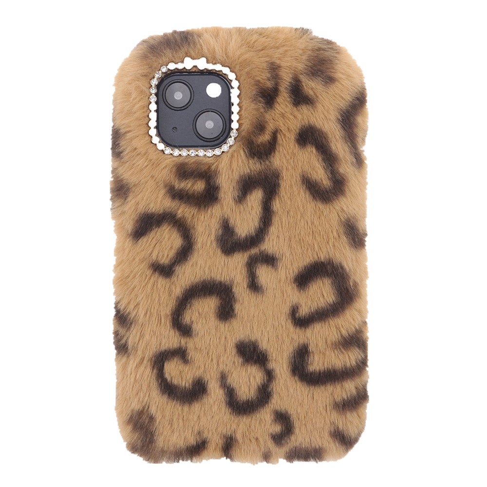 Fluffy Leopard Soft TPU Phone Back Case Shell for iPhone 13 mini 5.4 inch - Brown
