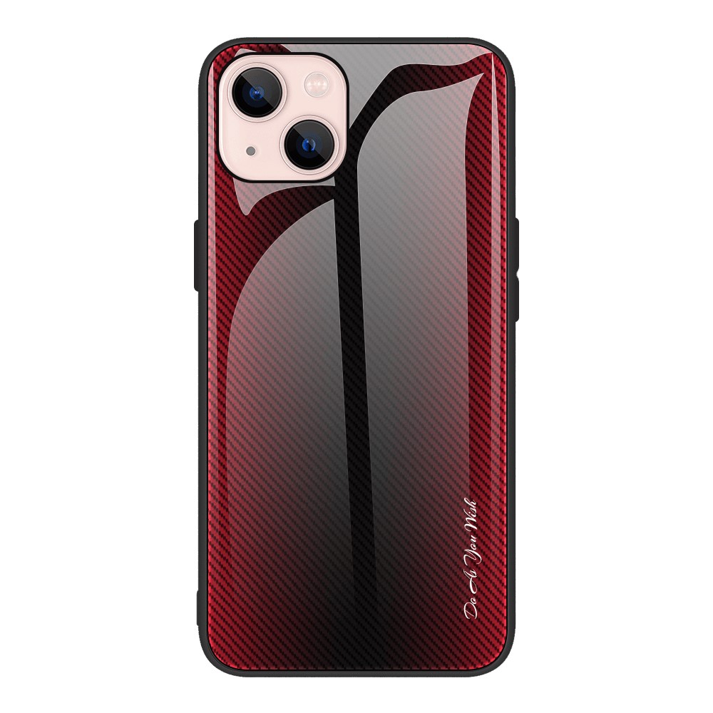 Carbon Fiber Texture Tempered Glass Back + TPU Hybrid Phone Case for iPhone 13 mini 5.4 inch - Red