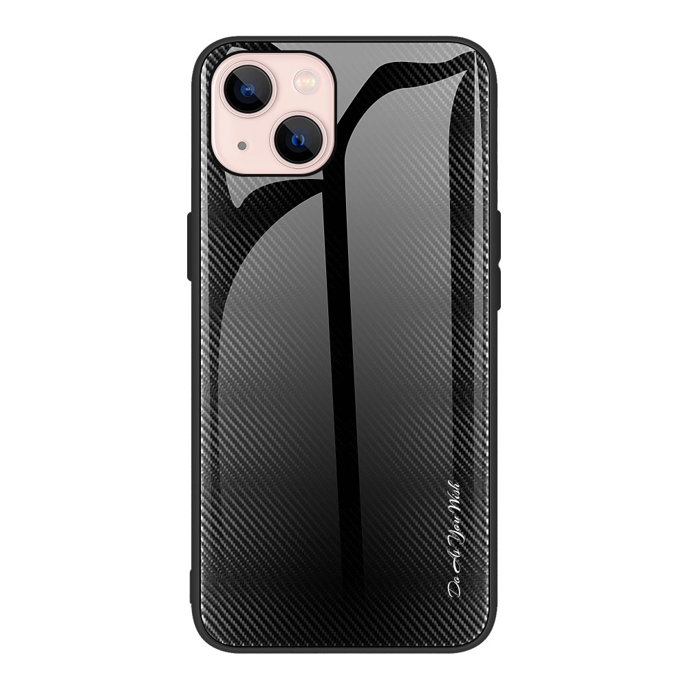 Carbon Fiber Texture Tempered Glass Back + TPU Hybrid Phone Case for iPhone 13 mini 5.4 inch - Black