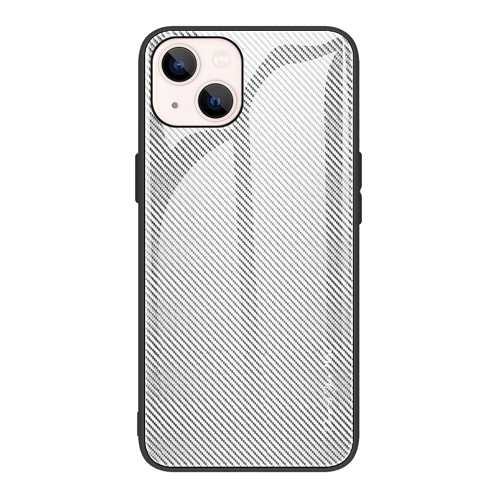 Carbon Fiber Texture Tempered Glass Back + TPU Hybrid Phone Case for iPhone 13 mini 5.4 inch - Silver